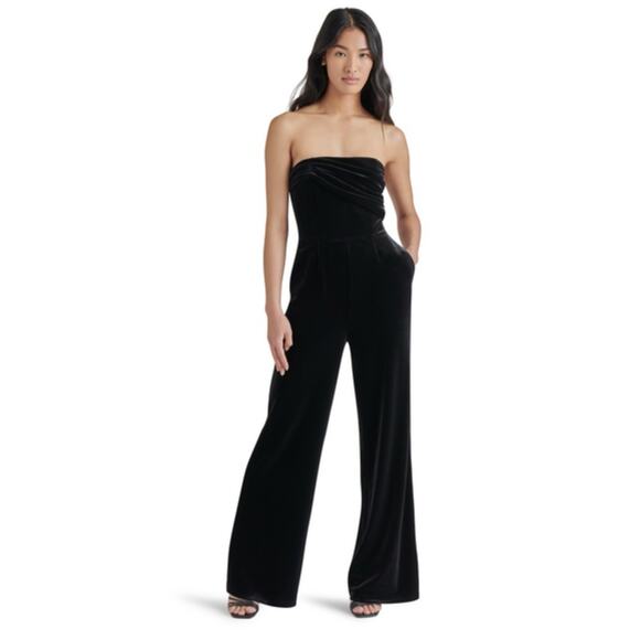 Steve Madden Sawmills Strapless Draped Bodice Velvet Wide-Leg Jumpsuit S NWT - Picture 1 of 8